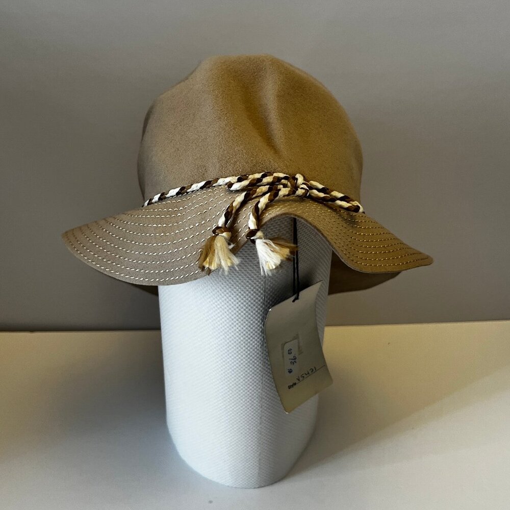 NWT Georgette Tan Wool Felt Bucket Hat with Braided Trim